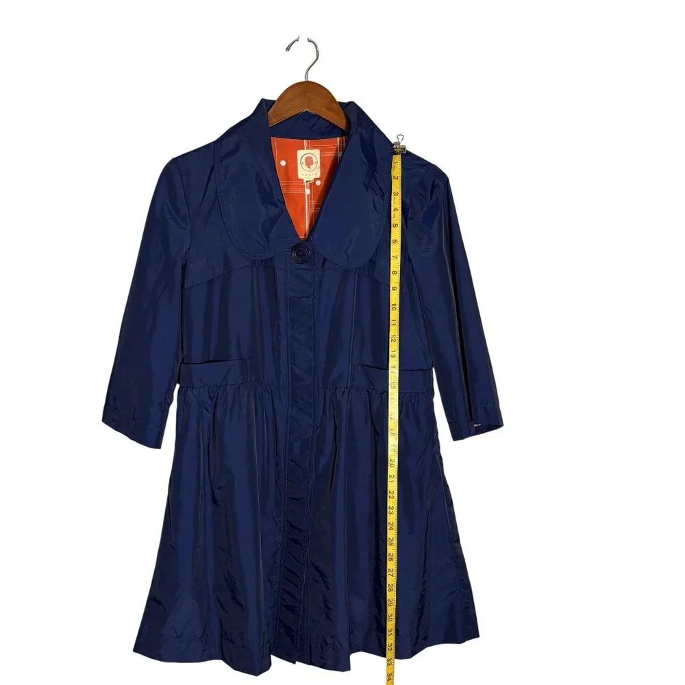 Tulle Navy Blue Coat With Orange Plaid Lining XL Lightweight 3/4 Sleeves Button - Picture 6 of 11